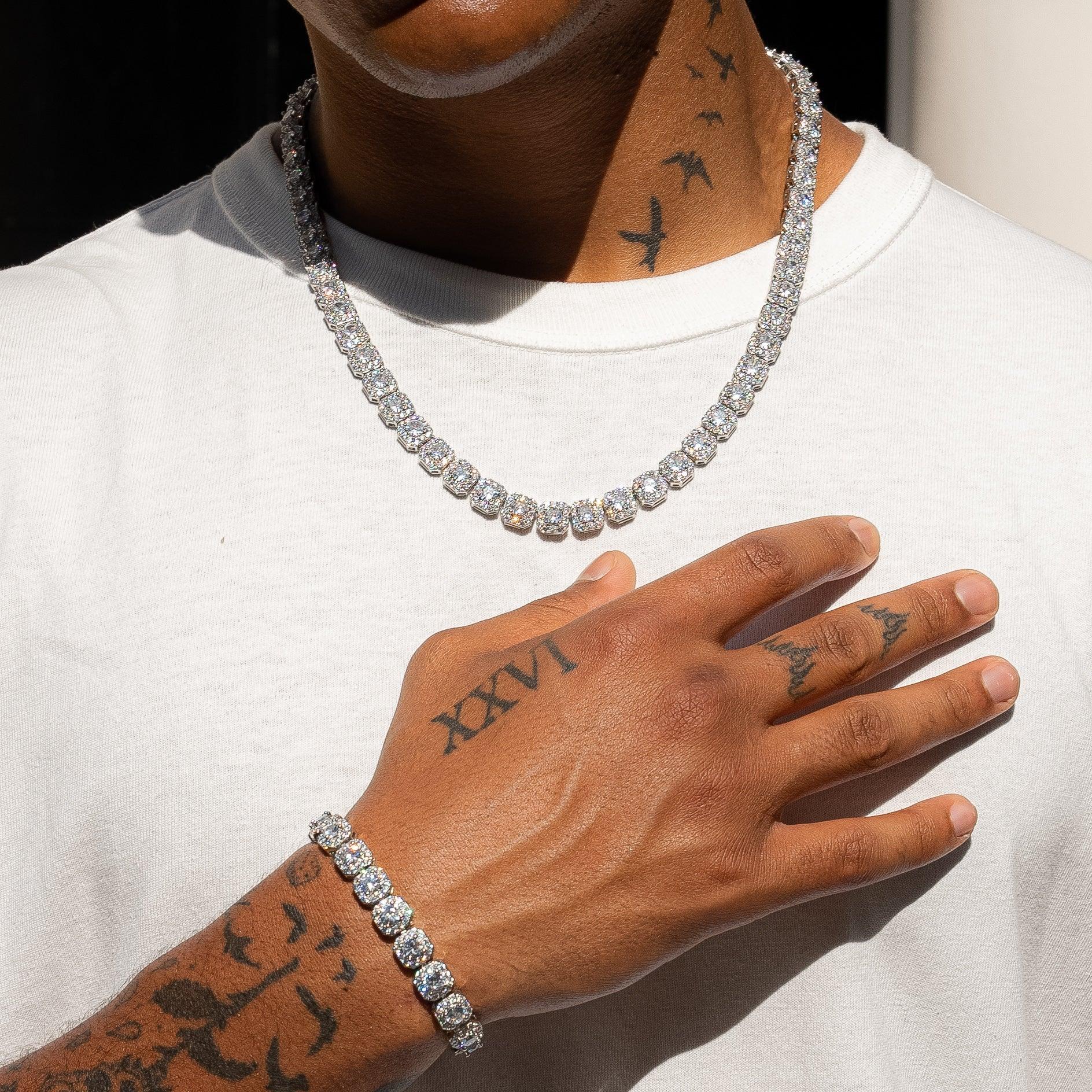 PACK CHAÎNE + BRACELET ICE STONE - 10MM OR BLANC