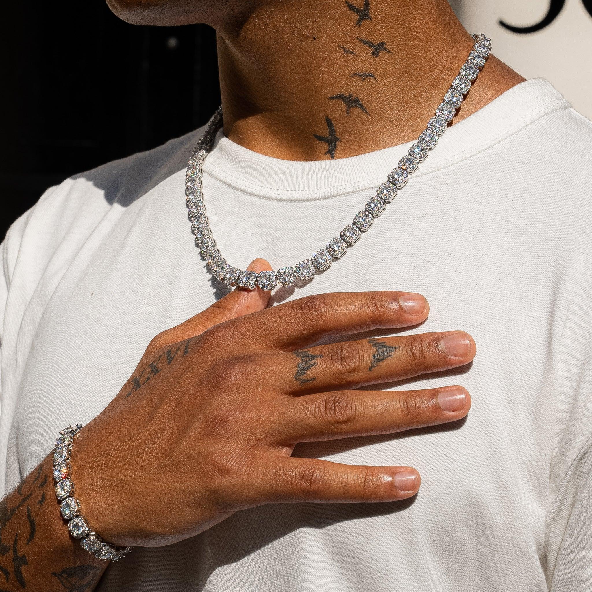 PACK CHAÎNE + BRACELET ICE STONE - 10MM OR BLANC