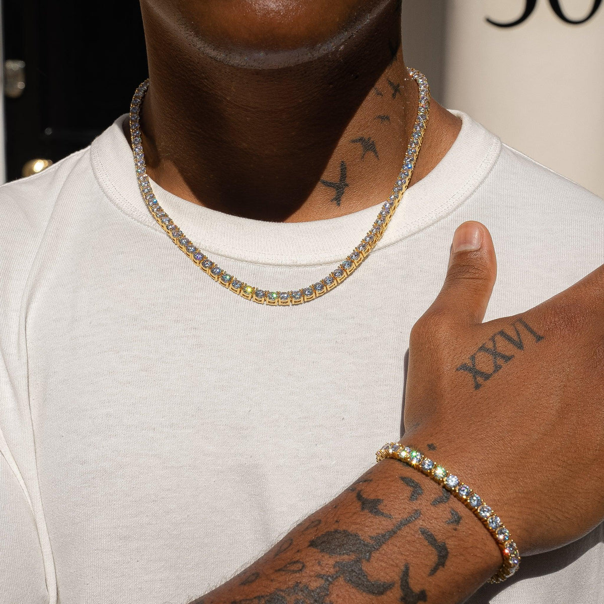 PACK CHAÎNE + BRACELET TENNIS - 8MM OR